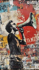 Iconic Street Art Stencil of a Man with Megaphone Expressing Passion