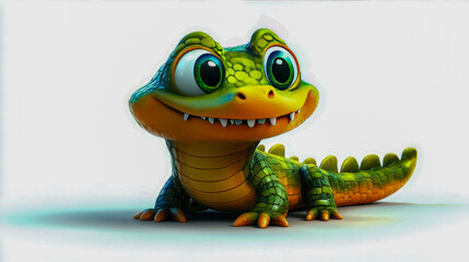 Obraz premium Cute cartoon baby alligator with big eyes and colorful scales