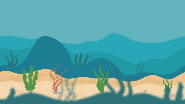 animated background of the seabed, deep sea, algae, and sea plants, loop animation