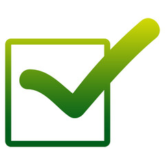 Green check mark icon. Tick symbol, validation, on transparent background
