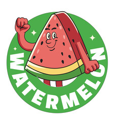 Vector Illustration of Watermelon Mascot with Retro Mascot Illustration Available for Logo Badge