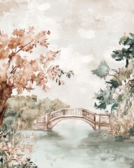 Vintage landscape art painting, wall art, design, realistic, textured painting