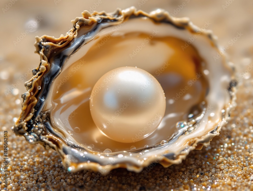 Poster pearl in an open oyster shell