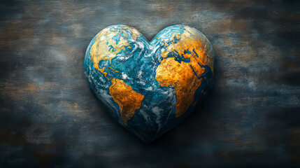 Heart-shaped earth depiction: global love and environmental unity