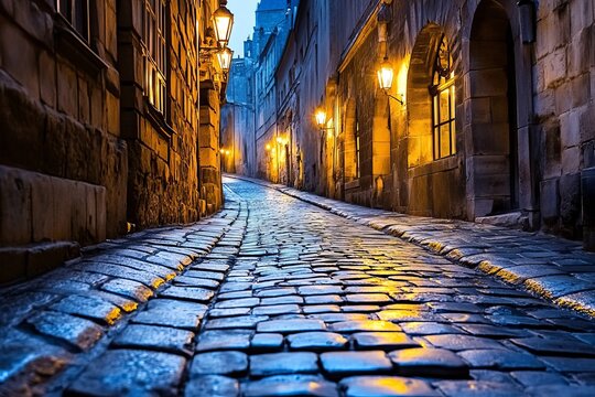 Charming cobblestone streets in historic towns, showcasing picturesque architecture and atmosphere