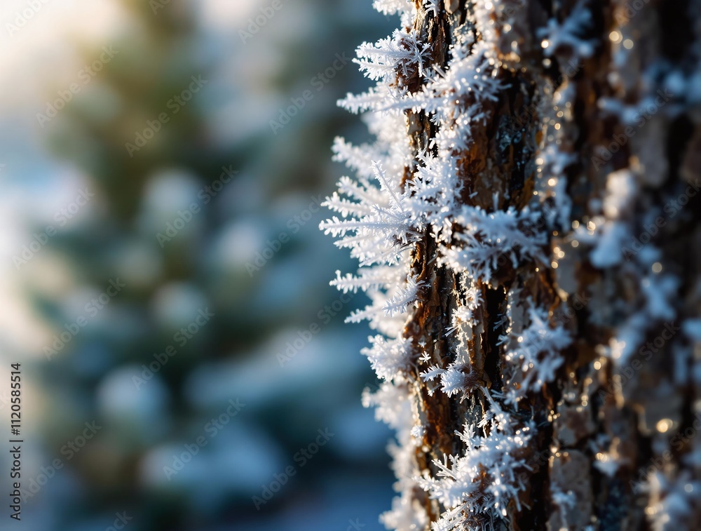 Poster frost-covered tree branch in winter