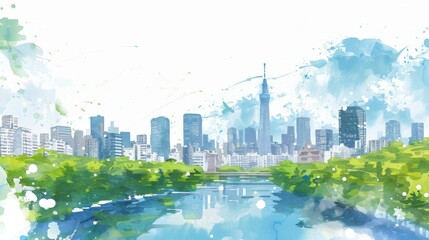 Obraz premium Futuristic cityscape with digital network overlay, symbolizing smart city connectivity.