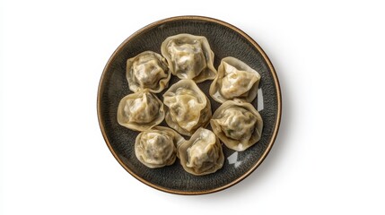 Delicious Steamed Dumplings on Dark Plate - Overhead View