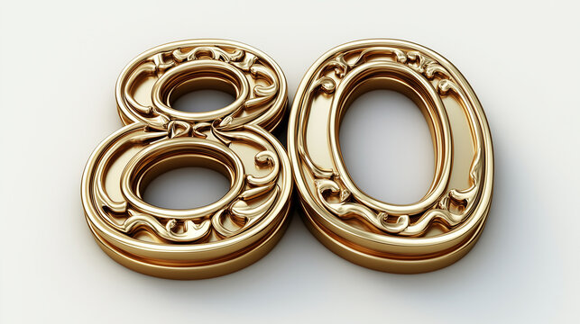Elegant vintage floral decorations on a golden number 80, perfect for an 80th birthday or anniversary celebration