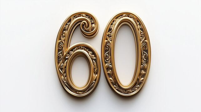 Ornate gold number 60 is displayed on a white background, symbolizing a significant anniversary, milestone birthday, or achievement