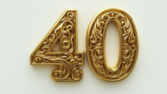 Ornate gold number 40 with a floral design, ideal for a fortieth birthday or anniversary celebration