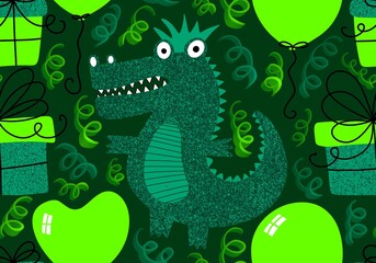 Birthday party animals seamless crocodile pattern for wrapping paper and fabrics
