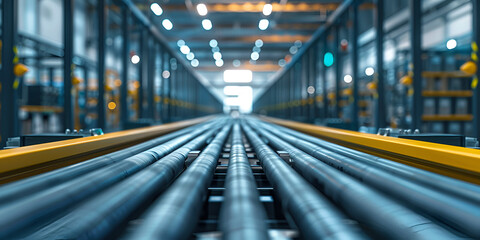 Fototapeta premium Conveyor belts transporting metal parts and ensuring efficiency in industrial manufacturing processes