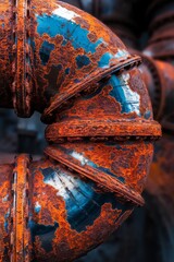 Rusty industrial pipes with vibrant orange and blue texture.