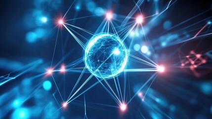 Fototapeta premium Futuristic Digital Network Sphere with Glowing Connections and Nodes in Blue Tones