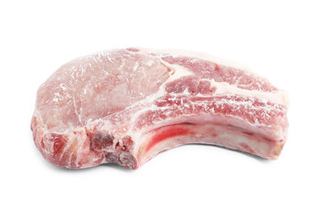 One frozen pork steak isolated on white