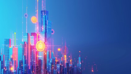 Digital cityscape with network nodes symbolizes smart city connectivity.