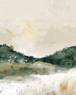 Vintage landscape art painting, wall art, design, realistic, textured painting