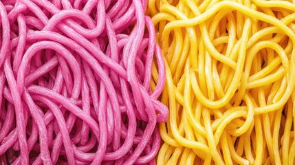 Colorful Noodle Texture: Vibrant Pink and Yellow Pasta for Modern Food Photography