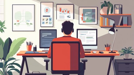 Man working from home at computer desk.