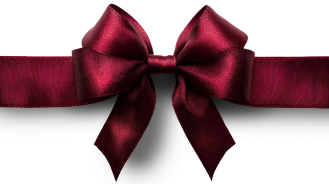 This illustration features a luxurious red satin bow tied with long tails. Perfect for adding a touch of elegance to gifts, events, or festive occasions.