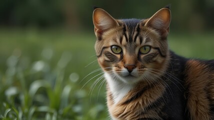 Obraz premium Close-up portrait of a tabby cat outdoors.