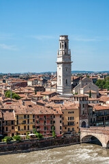 Fototapeta premium panorama of Verona with view of the old dome and the roman bridge, spanning river Etsch