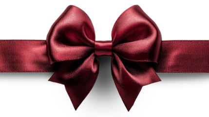 A beautifully crafted red satin bow is prominently displayed on an isolated transparent background. This elegant bow can enhance various decorative projects, such as gifts and events.