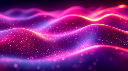 Vibrant abstract waves with glittering neon pink and purple lights