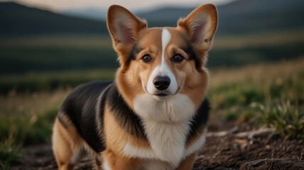 Adorable corgi dog outdoors in nature.