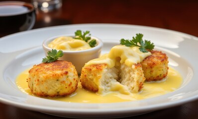 Delicious crab cakes with creamy sauce