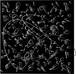 Set of drawn lettering and calligraphy swirls, squiggles. Vector ink decorations for composition. Element design. Wallpaper with white pattern.