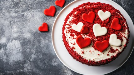 Red Velvet Cake Topped with Hearts for Romantic Celebration
