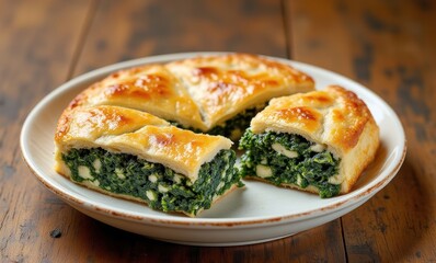 Delicious spinach pie on a plate.