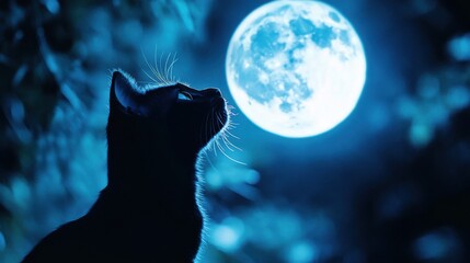 Black cat silhouette against full moon