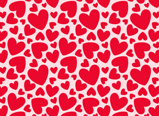 Valentine's Day seamless pattern. Love hearts icons background. Abstract repeated texture. Red hearts symbols on a pink background. Suitable for clothes prints, greeting cards, holidays design.