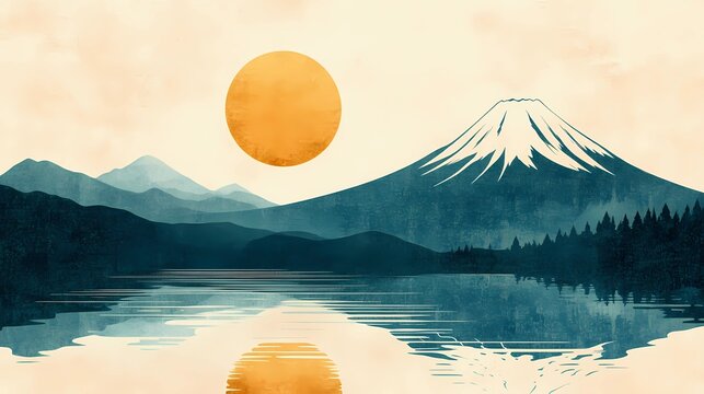 Mysterious Japanese scenery with ancient mountains and floating lights, great for folklore concepts and fantasy world creation.