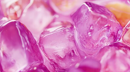Close-Up of Colorful Purple Ice Cubes with Glimmering Effects