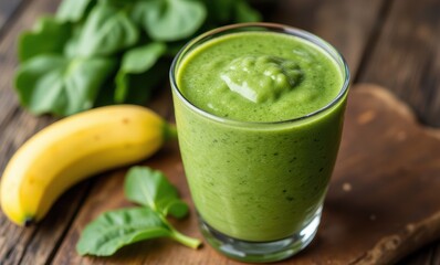 Fresh green smoothie with spinach and banana