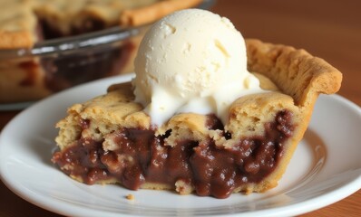 Delicious chocolate pie with ice cream