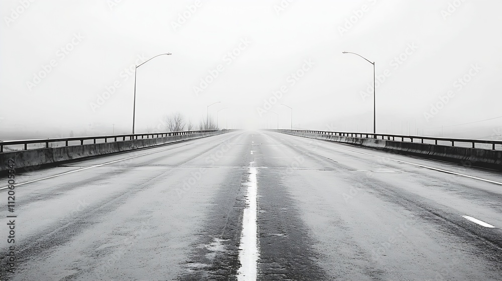 Aufkleber desolate foggy highway with empty lanes and eerie atmosphere : generative ai
