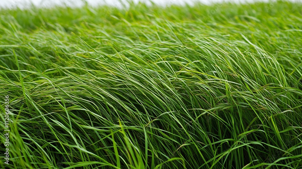 Poster lush green field of grass gently blowing with bright daylight : generative ai