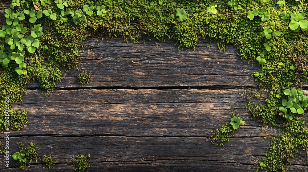 Poster rich green moss frame with rustic wood center for rustic natureinspired designs : generative ai