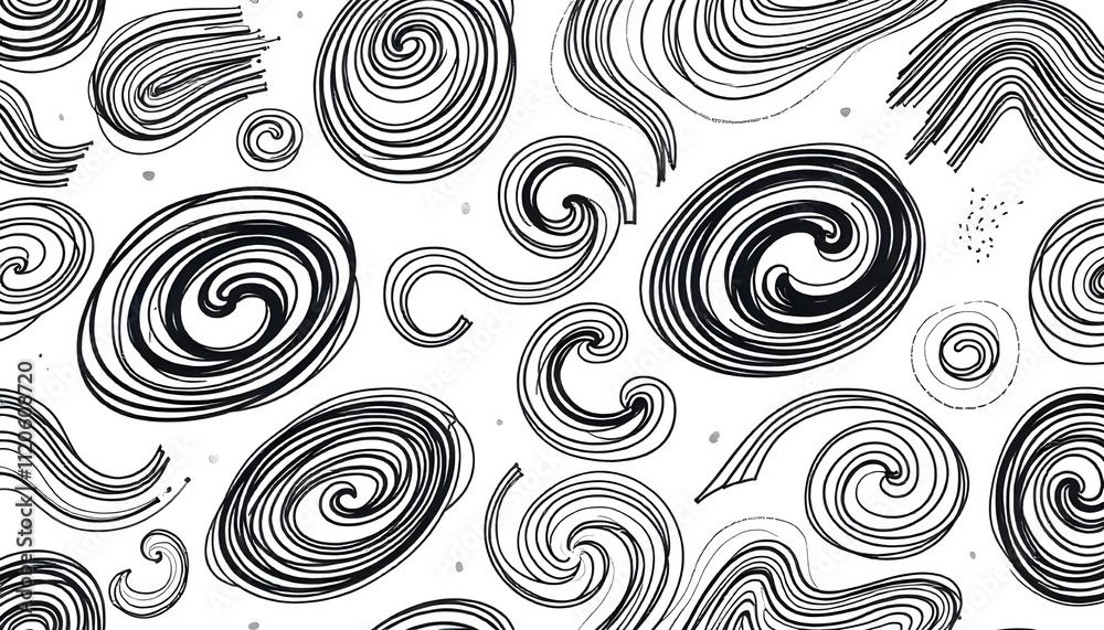 Poster seamless pattern of wavy and swirling brush strokes. bold curved lines and squiggles ornament. horiz