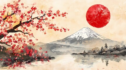 Mythical landscape of Japan featuring dreamlike forests and sacred symbols, perfect for traditional meets fantasy artwork.