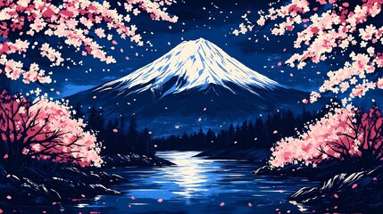 Mythical landscape of Japan featuring dreamlike forests and sacred symbols, perfect for traditional meets fantasy artwork.