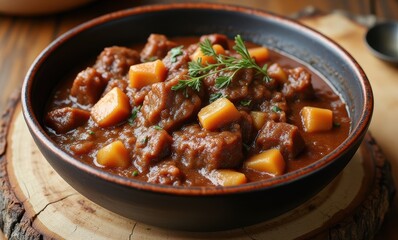 Delicious beef stew with vegetables and herbs