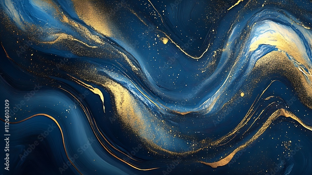 Poster luxurious blue and gold swirl pattern art with textured accents : generative ai