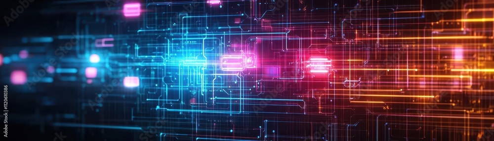 Poster neonlit wall with glowing abstract patterns, cyber aesthetic, vibrant colors, futuristic vibes