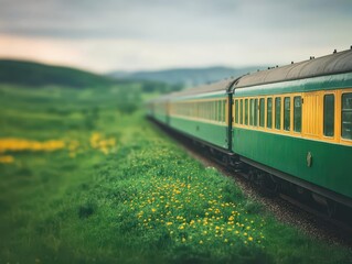 Naklejka premium Luxurious train journey through picturesque countryside, vintage woodpanel interiors, and gourmet dining settings, timeless allure